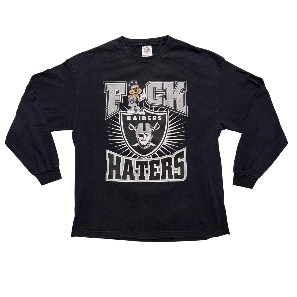 Vintage 2004 Raiders Haters Silver & Black Club Long Sleeve Shirt XL Black